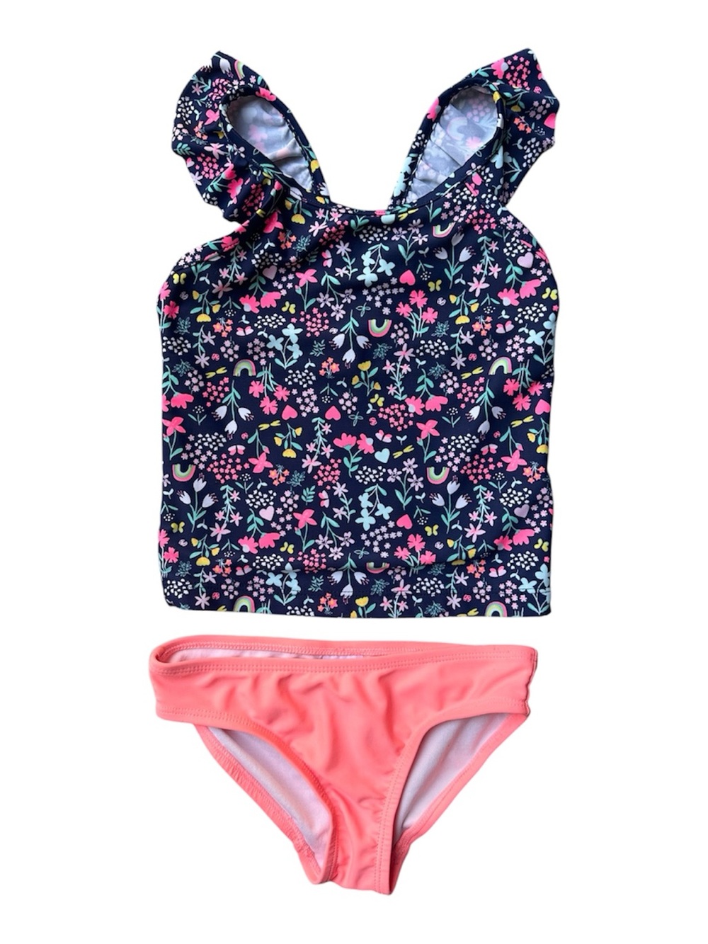 Carter's size 4 Girls ruffle top 2 piece tankini blue coral swim suit set